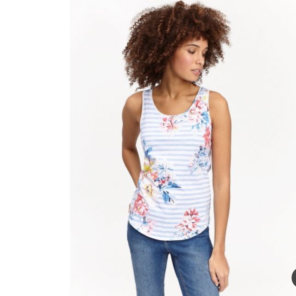 🆕 JOULES BO PRINTED WHITE STRIPE FLORAL TOP ( Sz 2 / 4 )
